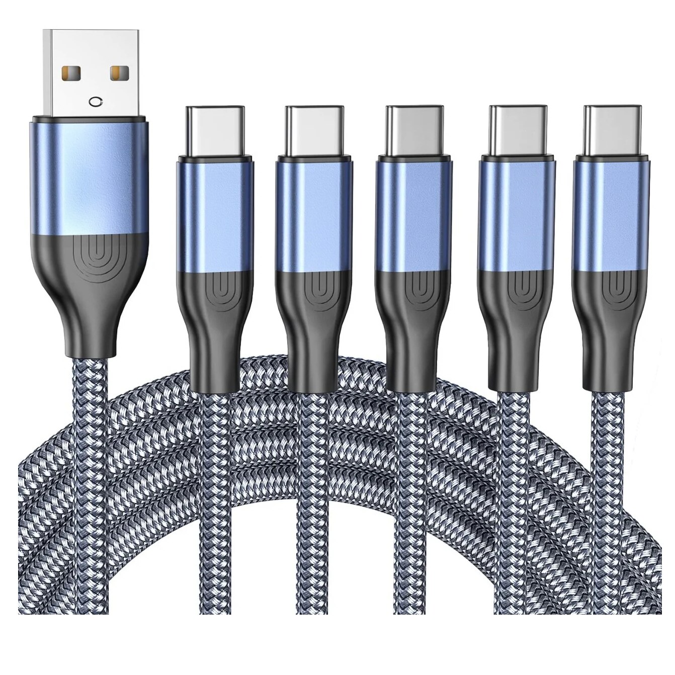 Set 5 cabluri USB Type C Xgmatt, nailon/aliaj de aluminiu, gri/negru ...