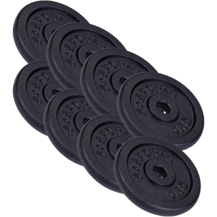 Set de 2 gantere 70 kg, 2 bare, discuri, 30 mm, fonta, filet, siguranta de tip stea, ScSports