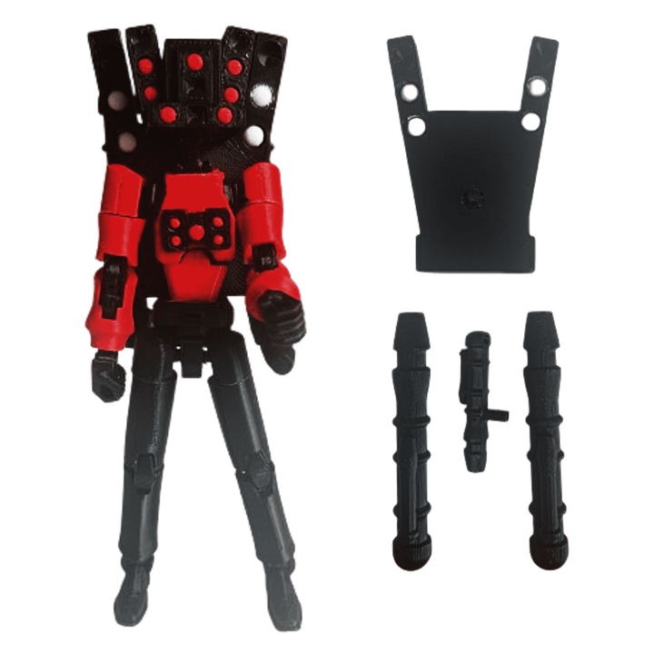 Figurina articulata tip robot Titan Speakerman, Skibidi Toilet, Roblox, cu accesorii, multicolor, plastic, 145x60x 43 mm