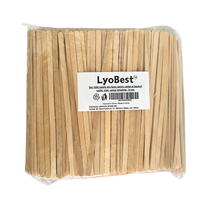 Set 1000 palete din lemn pentru cafea si bauturi calde, unica folosinta, 14 cm