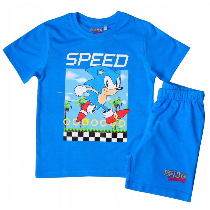 Pijama de vara cu maneca scurta, bumbac, Sonic Speed 24272, Albastru