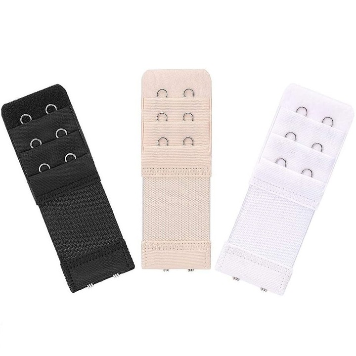 Set prelungire sutien, Sarphia Store, 3 pozitii de prindere, 3 bucati, latime 4.4 cm, negru, crem si alb