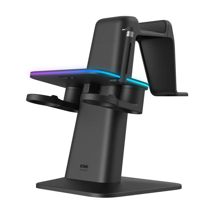 Statie verticala de incarcare RGB pentru Meta Quest 2/3/Pro, Kiwi Design, Negru