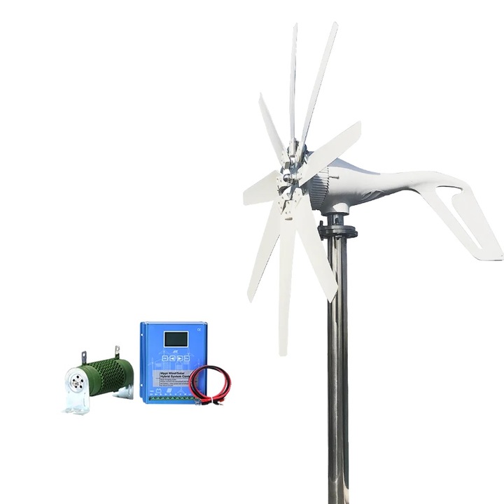 Sistem de alimentare cu energie eoliana si solara, 24V, control hibrid, panouri solare 100W/200W, invertor 2000W, baterie Lifepo4 100Ah, multicolor
