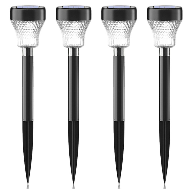 Set 4 lampi solare de gradina, impermeabile, LED, lumina calda, negru+transparent, 30.8x6cm