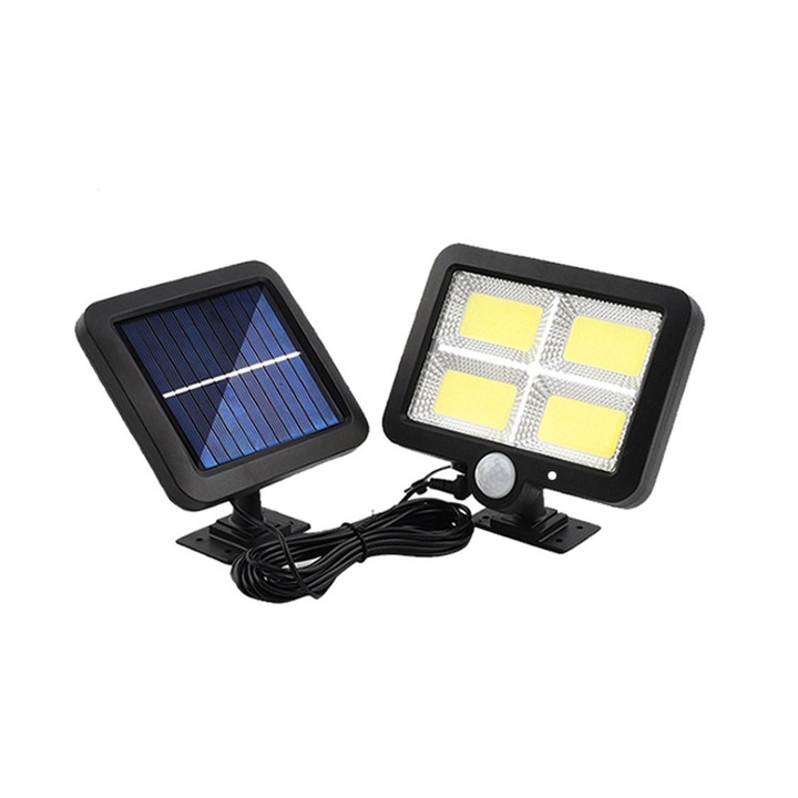 Set lampi solare cu senzor de miscare, COB LED, panou solar separat, rezistent la apa, pentru interior si exterior