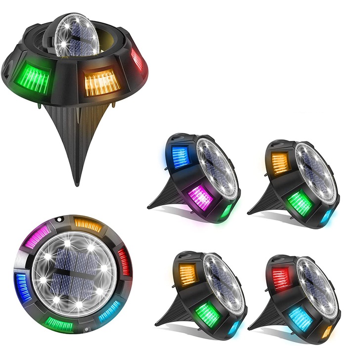 Set 4 Lampi solare de gradina, LED schimbare culoare, pentru alei si patio, alb