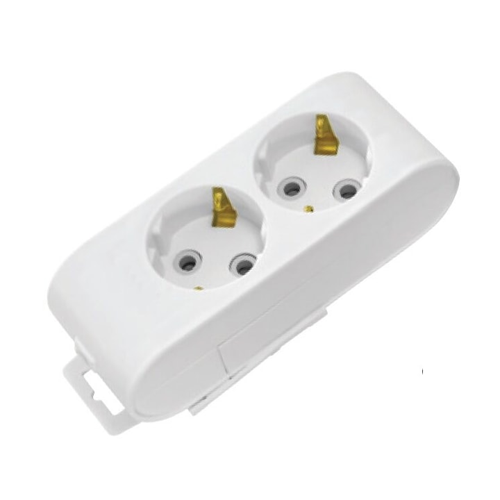 Удължител 2 гнезда, Бял, без кабел, Schuko