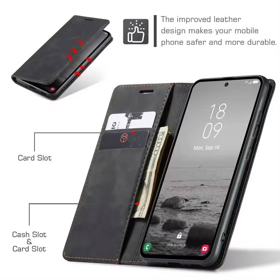 Husa Tip Carte Pentru Xiaomi Redmi Note Pro G Retro Business Cu Inchidere Magnetica Negru