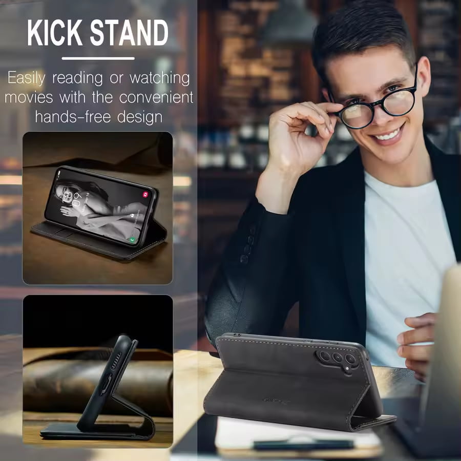 Husa tip carte pentru Samsung Galaxy A55 Retro Business cu inchidere magnetica negru