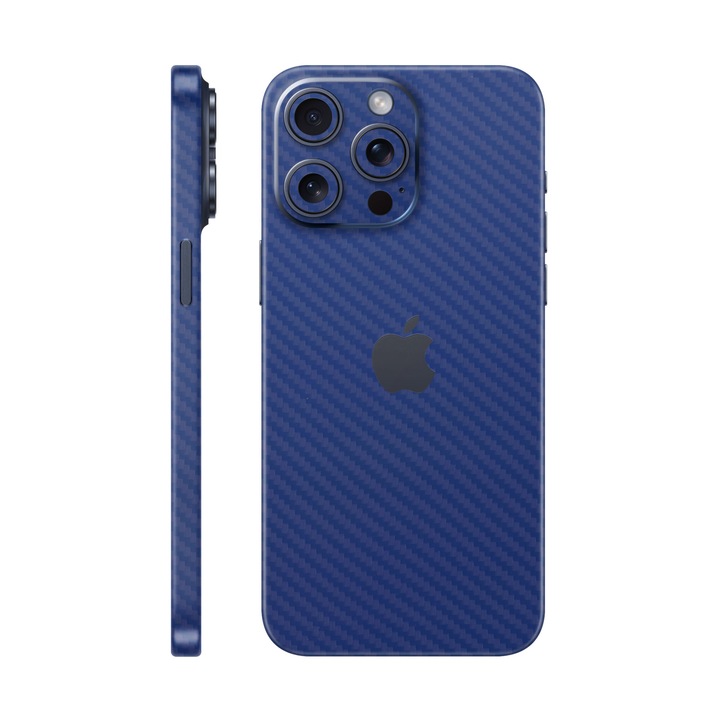 Защитно фолио за iPhone 15 Pro Max, Elegans Collection, Skin Back с обединени страни, Carbon Blue