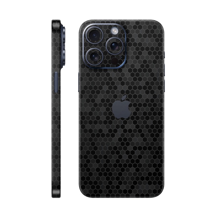 Защитно фолио за iPhone 15 Pro Max, Elegans Collection, Skin Back с обединени страни, Honeycomb Black