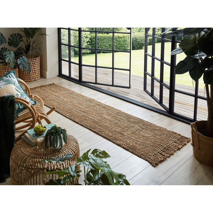 Covor tip Traversa Jute Boucle Gri, 60 x 300 cm, 2800 gr/mp, 100% Iuta