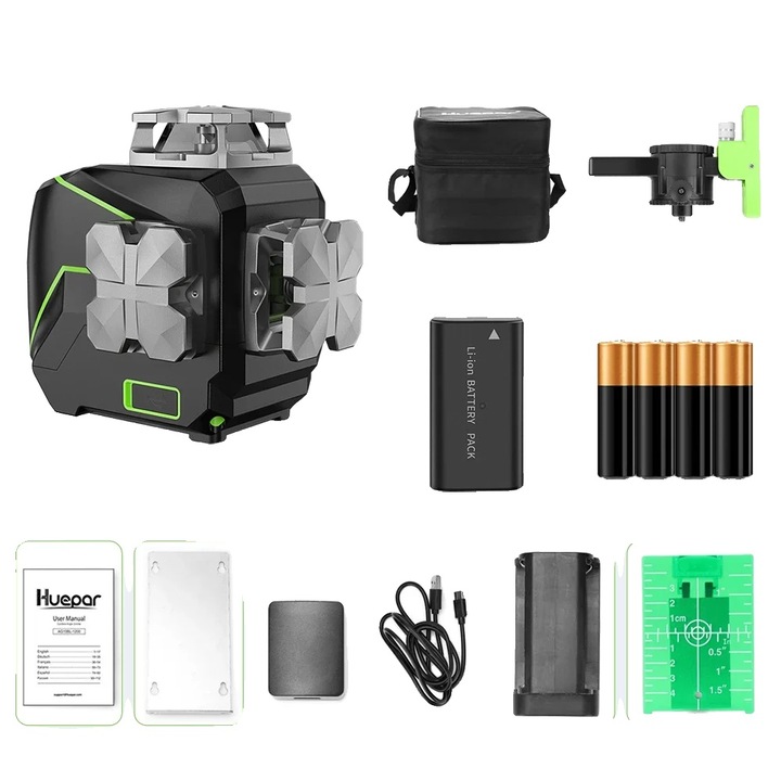 Лазерен нивелир Huepar, 2D, 8 линии, зелен