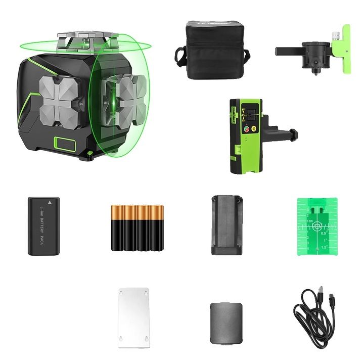 Nivela laser, 8 linii, verde, cu receptor