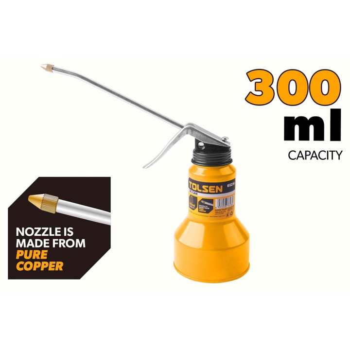 Mini Pompa Manuala de Ulei TOLSEN 300ml din Otel, Acoperire Anti-Rugina, Duza din Cupru, Furtun Galvanizat Unghi 30 Grade, Stabilitate si Rezistenta Superioara, Pentru Ungere Utilaje si Mecanisme, Uz Profesional Industrial, Calitate Premium Garantata