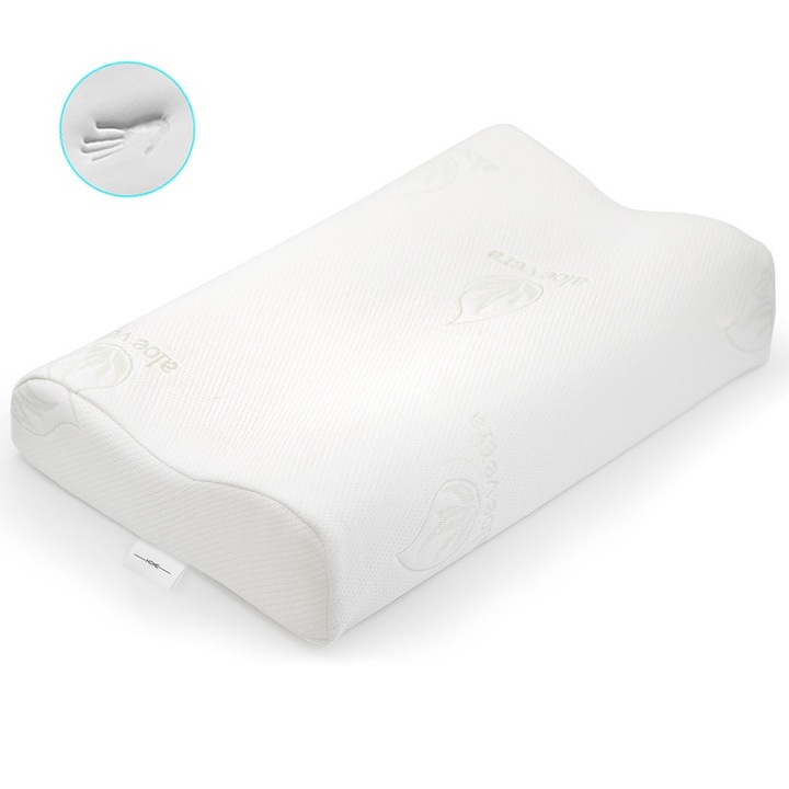 Perna pentru gat, Censung, Spuma, Ortopedic, 60 x 36 x 12/8 cm, Alb