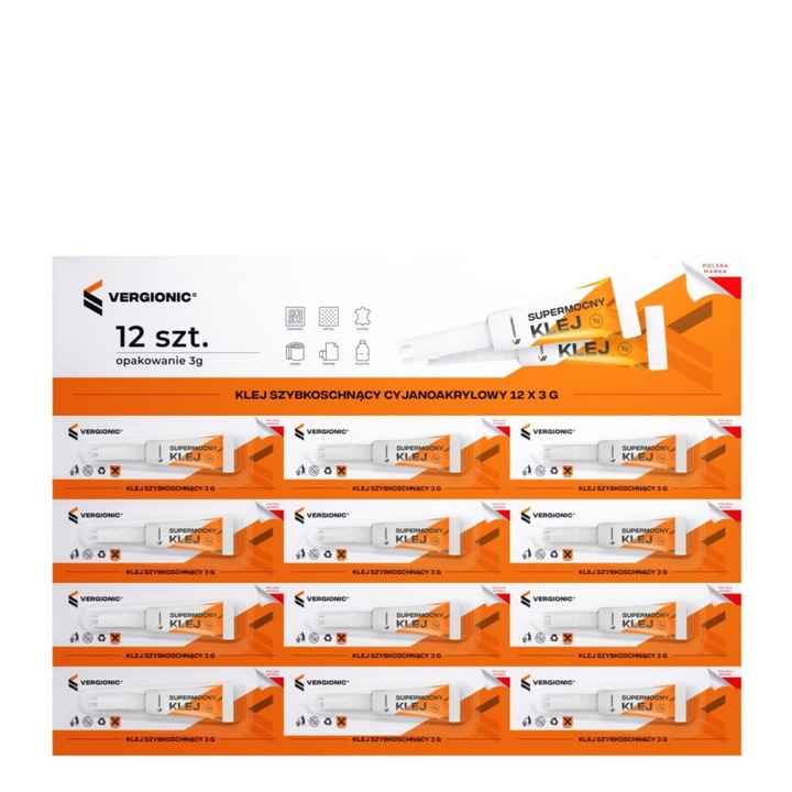 Adeziv cyanoacrilic, Vergionic, set 12x3g, transparent