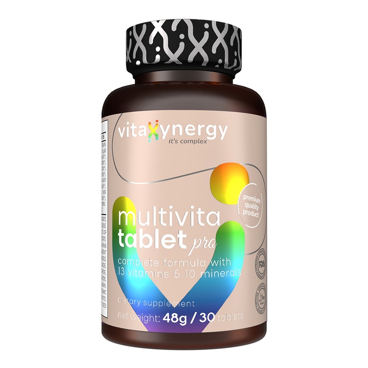VITAXYNERGY Multivita Tablet Pro - 30 Tablete Multivitamine pentru Energie, Imunitate si Sanatatea Oaselor, Aprobat de Ministerul Sanatatii Certificat FDA, GMP, Halal