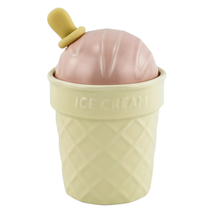 Керамична чаша с капак и лъжица "Розов сладолед" 350 мл