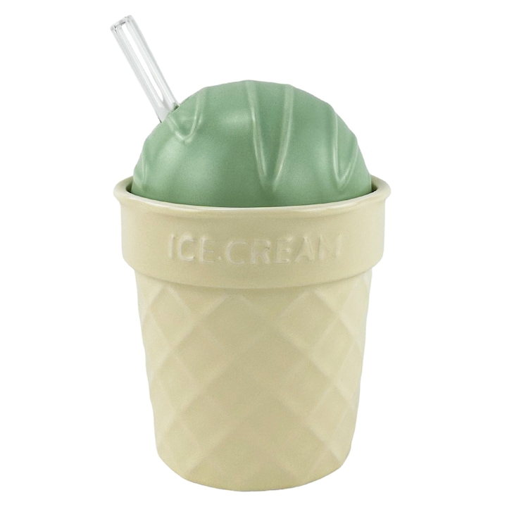 Чаша с капак и сламка "Ментов сладолед", Керамична, 350 мл