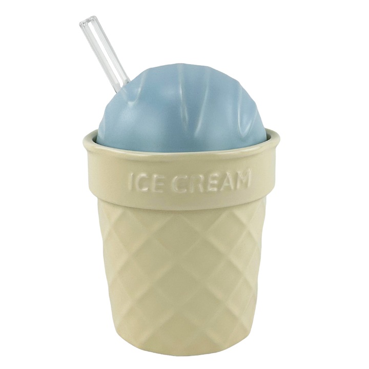 Керамична чаша с капак и сламка "Син сладолед" 350 мл