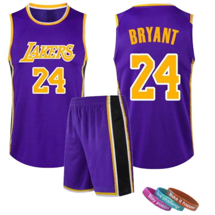 Echipament Sportiv Copii Lakers Kobe Nr.24 Tricou de Baschet, MzcrJosv®, Poliester, Negru, Violet, Violet