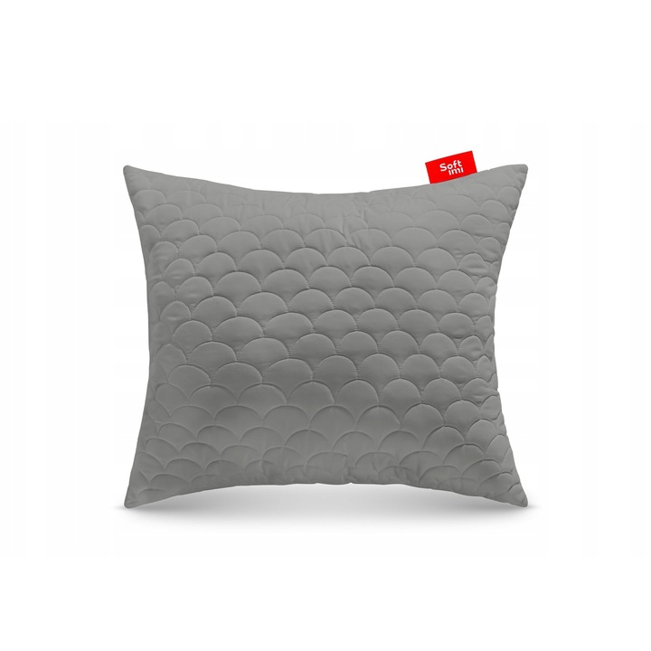 Perna antialergica matlasata ideala pentru dormit 60x70 cm gri, Softimi, groasa, cu fermoar, din microfibra, certificat OEKO-TEX, suport confortabil pentru cap si gat, husa detasabila, lavabila la 60°C