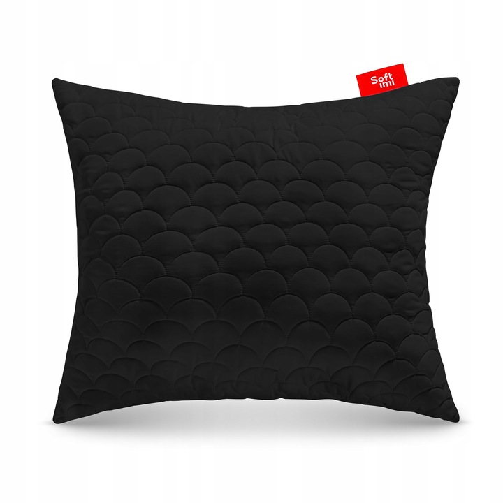 Perna antialergica matlasata ideala pentru dormit 70x80 cm negru, Softimi, groasa, cu fermoar, din microfibra, certificat OEKO-TEX, suport confortabil pentru cap si gat, husa detasabila, lavabila la 60°C