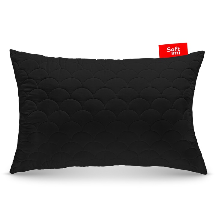 Set de 2 perne antialergice matlasate ideala pentru dormit 2 x 50x70 cm negru, Softimi, groase, cu fermoar, din microfibra, certificat OEKO-TEX, suport confortabil pentru cap si gat, husa detasabila, lavabila la 60°C