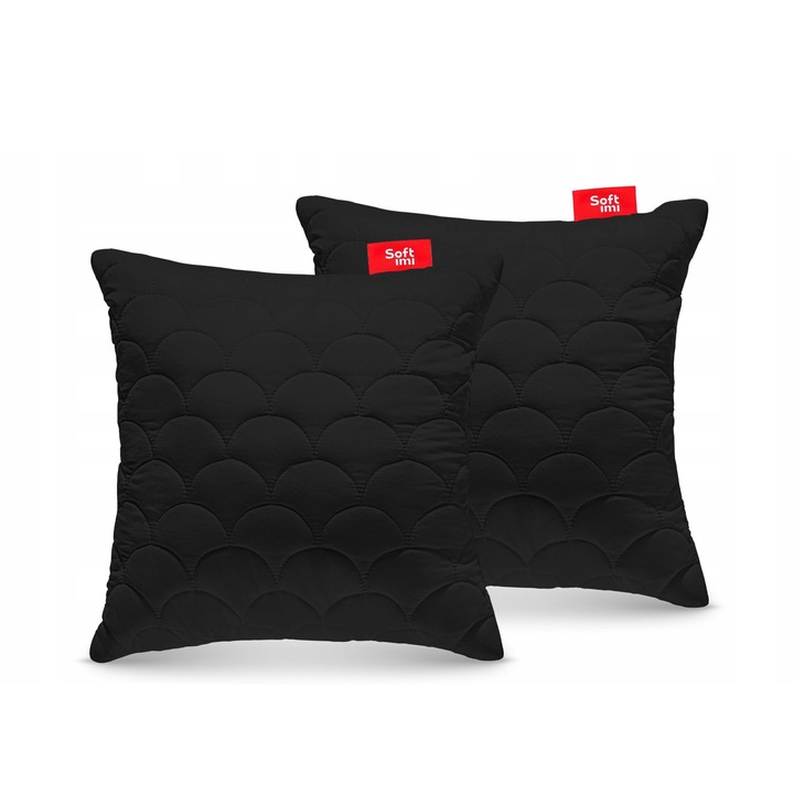 Set de 2 perne antialergice matlasate ideala pentru dormit 2 x 40x40 cm negru, Softimi, groase, cu fermoar, din microfibra, certificat OEKO-TEX, suport confortabil pentru cap si gat, husa detasabila, lavabila la 60°C