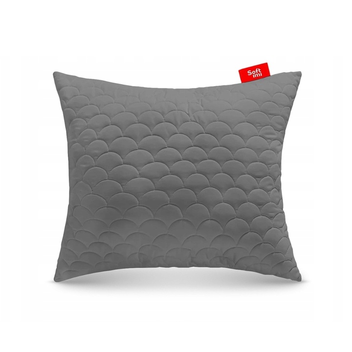 Perna antialergica matlasata ideala pentru dormit 70x80 cm gri, Softimi, groasa, cu fermoar, din microfibra, certificat OEKO-TEX, suport confortabil pentru cap si gat, husa detasabila, lavabila la 60°C