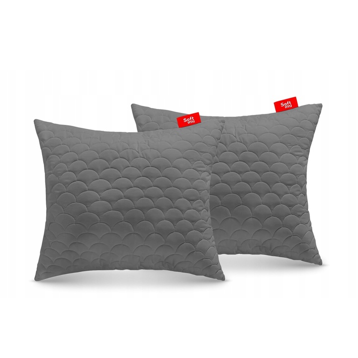 Set de 2 perne antialergice matlasate ideala pentru dormit 2 x 70x80 cm gri, Softimi, groase, cu fermoar, din microfibra, certificat OEKO-TEX, suport confortabil pentru cap si gat, husa detasabila, lavabila la 60°C