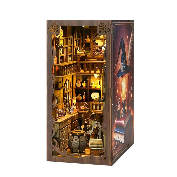 3D Puzzle Book, könyvtár, LED lámpákkal, Latauar, Érintőgomb, Nebula pihenőszoba stílusú könyvállvány, Cutefun