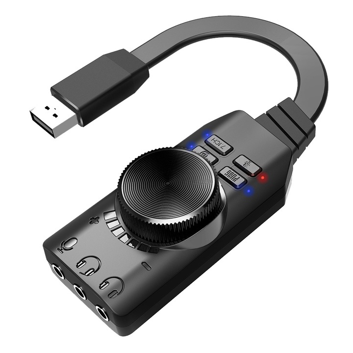 Placa de sunet, BOMSTOM, USB 7.1, negru, 5.5cm