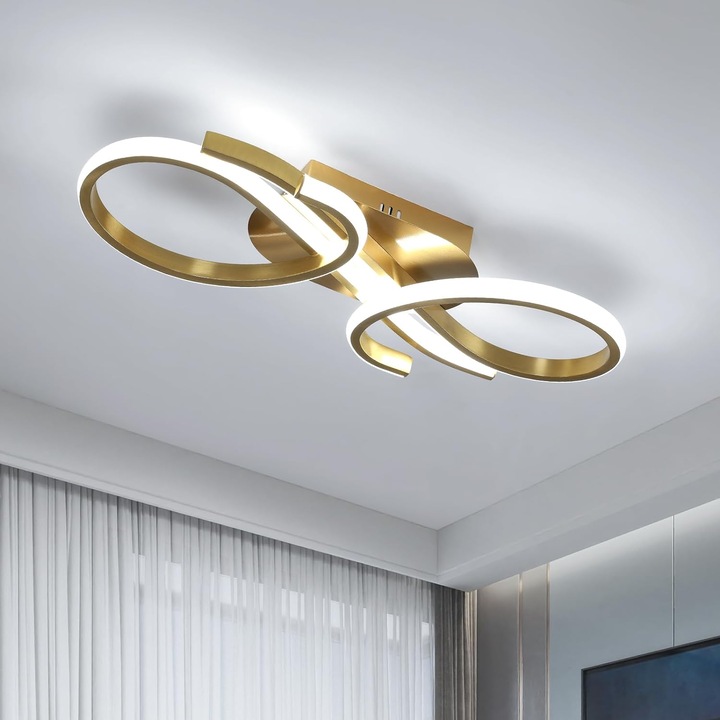 LED полилей за таван, Mckalen, 36 W, златно алуминиево осветително тяло, 220 V бяла светлина, идеален за спалня, всекидневна, коридор, 42x16x7 cm