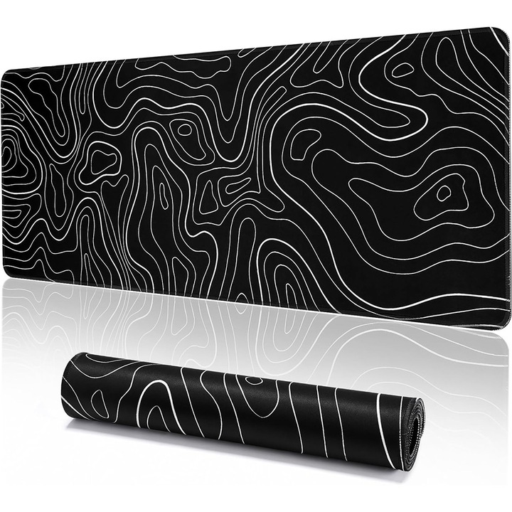 Mousepad Gaming Profesional cu Baza Cauciucata si Cusaturi Laterale, BOMSTOM, Compatibil cu Orice Tip de Mouse pentru Calculator si Laptop, Dimensiune Mare Premium 90x40x0.3 cm, Negru