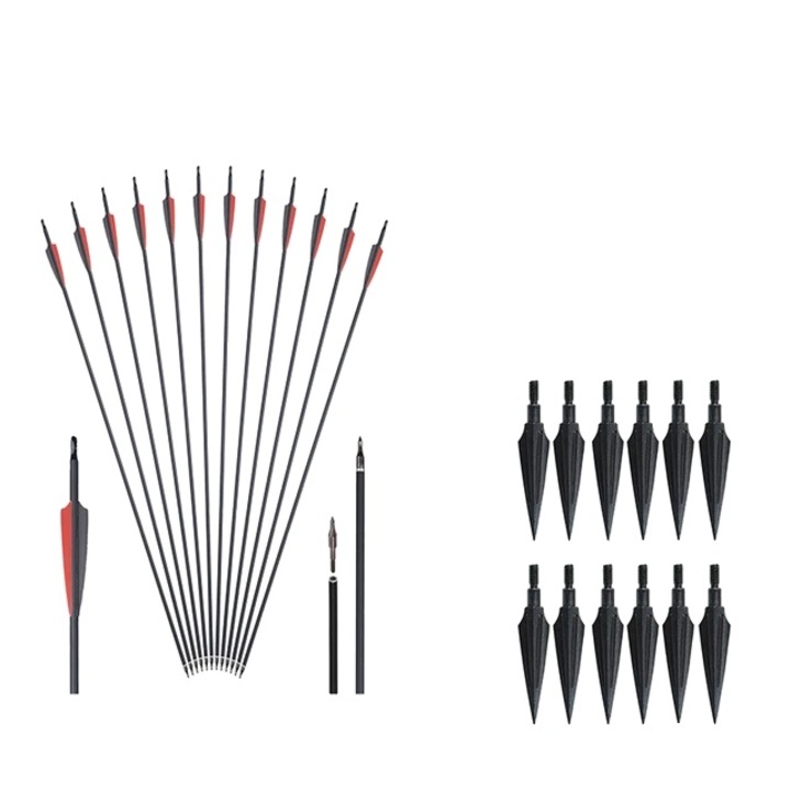 Set 12 sageti din carbon, Spine 500, 32 inch, Negru