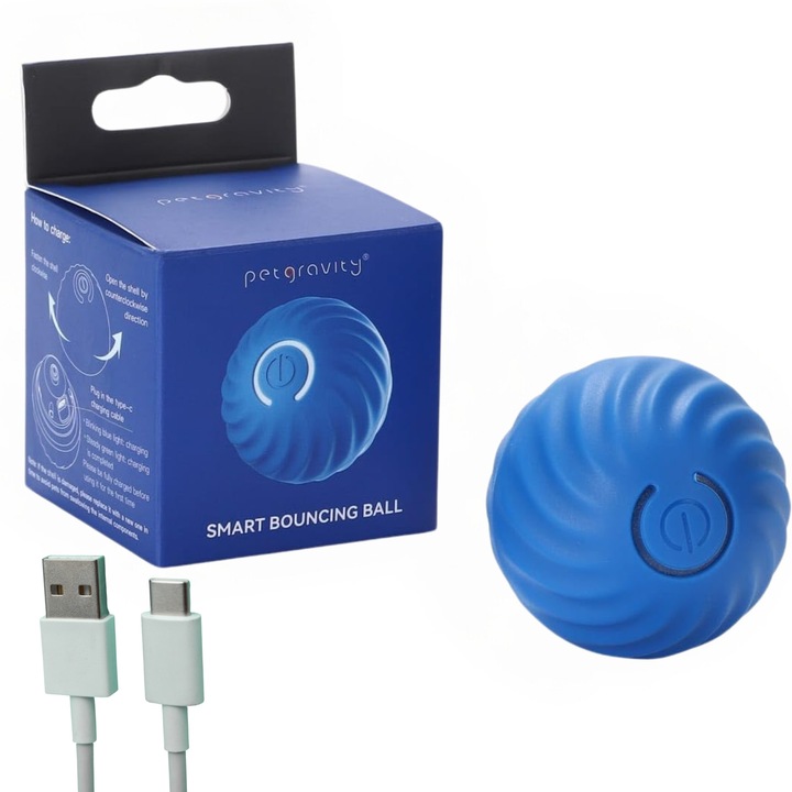 Interaktív labda állatoknak, Pet Gravity, 360-os forgás, pattogó, kék, gumi