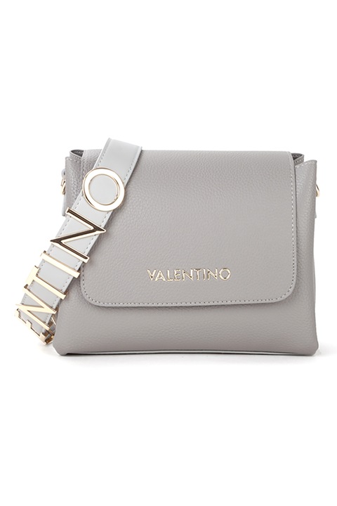 Valentino Bags, Geanta crossbody din piele ecologica cu aplicatie logo metalica Alexia, Gri