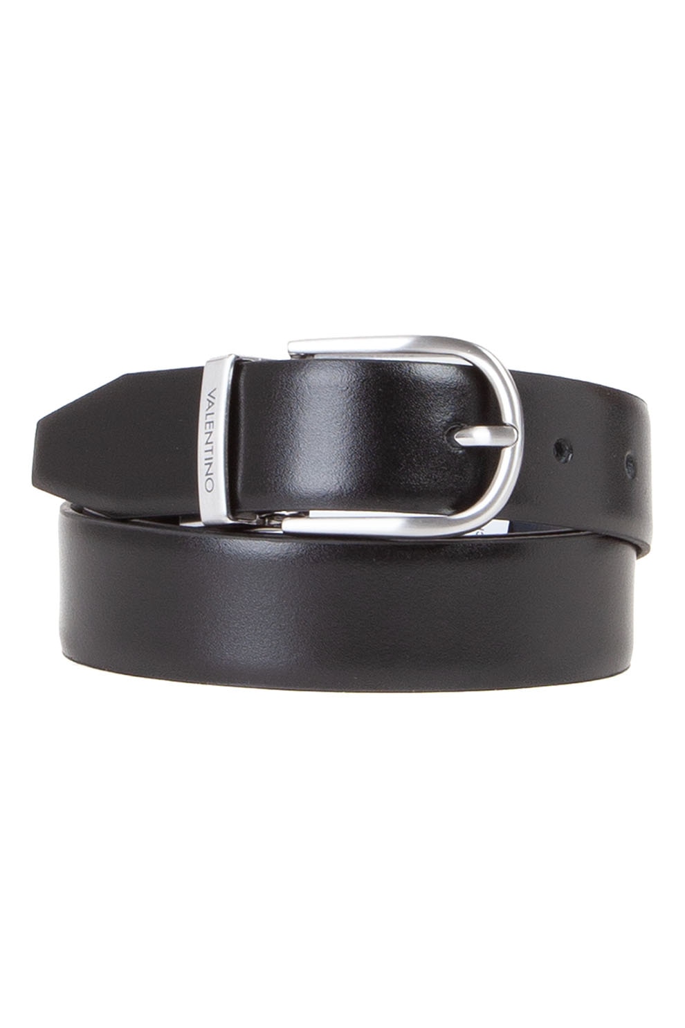 Valentino Bags, Curea de piele cu catarama metalica, Negru, Bleumarin, 130