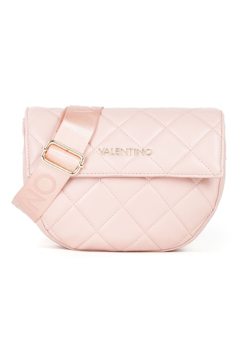 Valentino Bags, Geanta crossbody de piele ecologica cu bareta cu logo Bigs, Roz pal