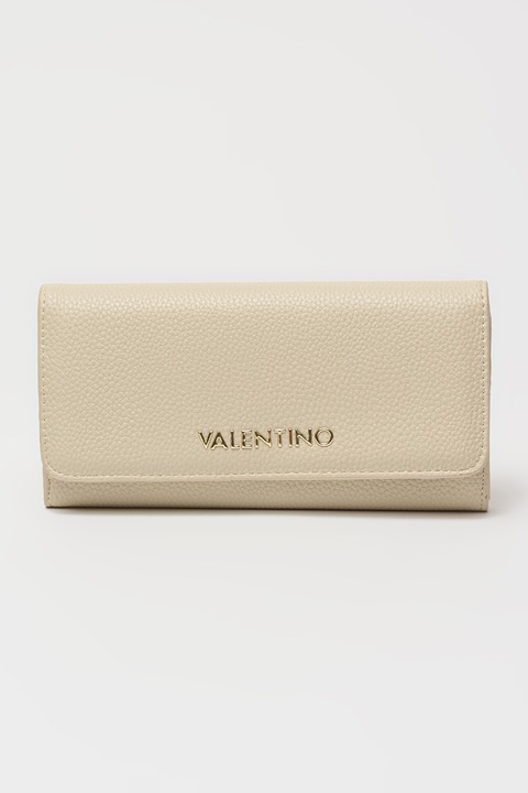 Valentino Bags, Portofel din piele ecologica cu logo metalic Brixton, Crem