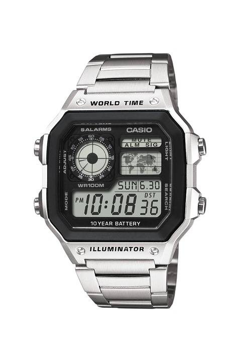 Casio, Часовник с хронометър и цифров дисплей, Сребрист