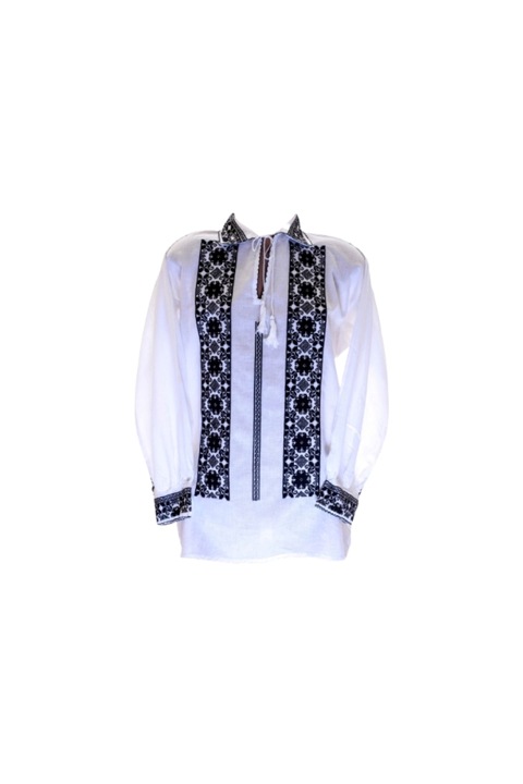 Мъжка блуза, Традиционен модел, Черна бродерия, Дълъг ръкав, Памук