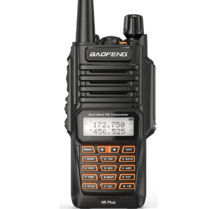 Радиостанция Baofeng UV-9R Plus, Водоустойчива, Dual band, IP67, 128 канала, Батерия 4800 mAh, 10W мощност, Simplex TDR function, Черна