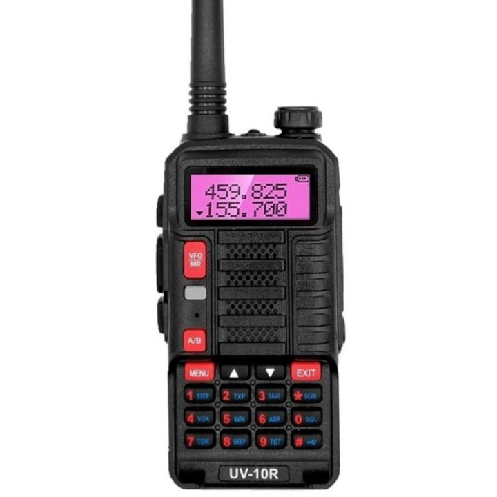 Радиостанция Baofeng UV-10R, 128 канала, UBS зареждане, 10 км. обхват, 5800 mh батерия, 10W Мощност, Двучестотен дисплей, FM, CTCSS, VOX, Черен