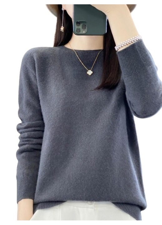 Pulover dam,a QingHe Cashmere, 30% casmir 70% lana Merino, gri inchis, Gri