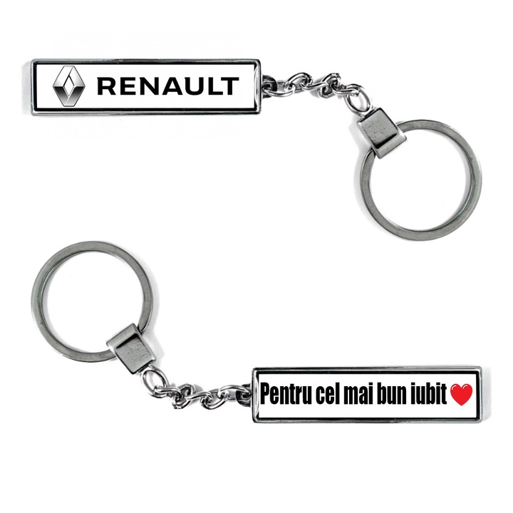 Breloc metalic Auto model Logo Renault cu mesaj: Pentru cel mai bun iubit, Betaprint, Argintiu