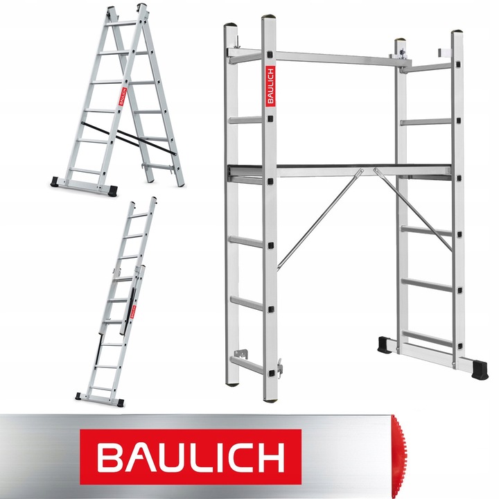 Schela Din Aluminiu, Baulich, 2 tronsoane, 2x6 Trepte, Pliabila, Stabila, max 150 kg, Ideala Pentru Lucrari Casnice